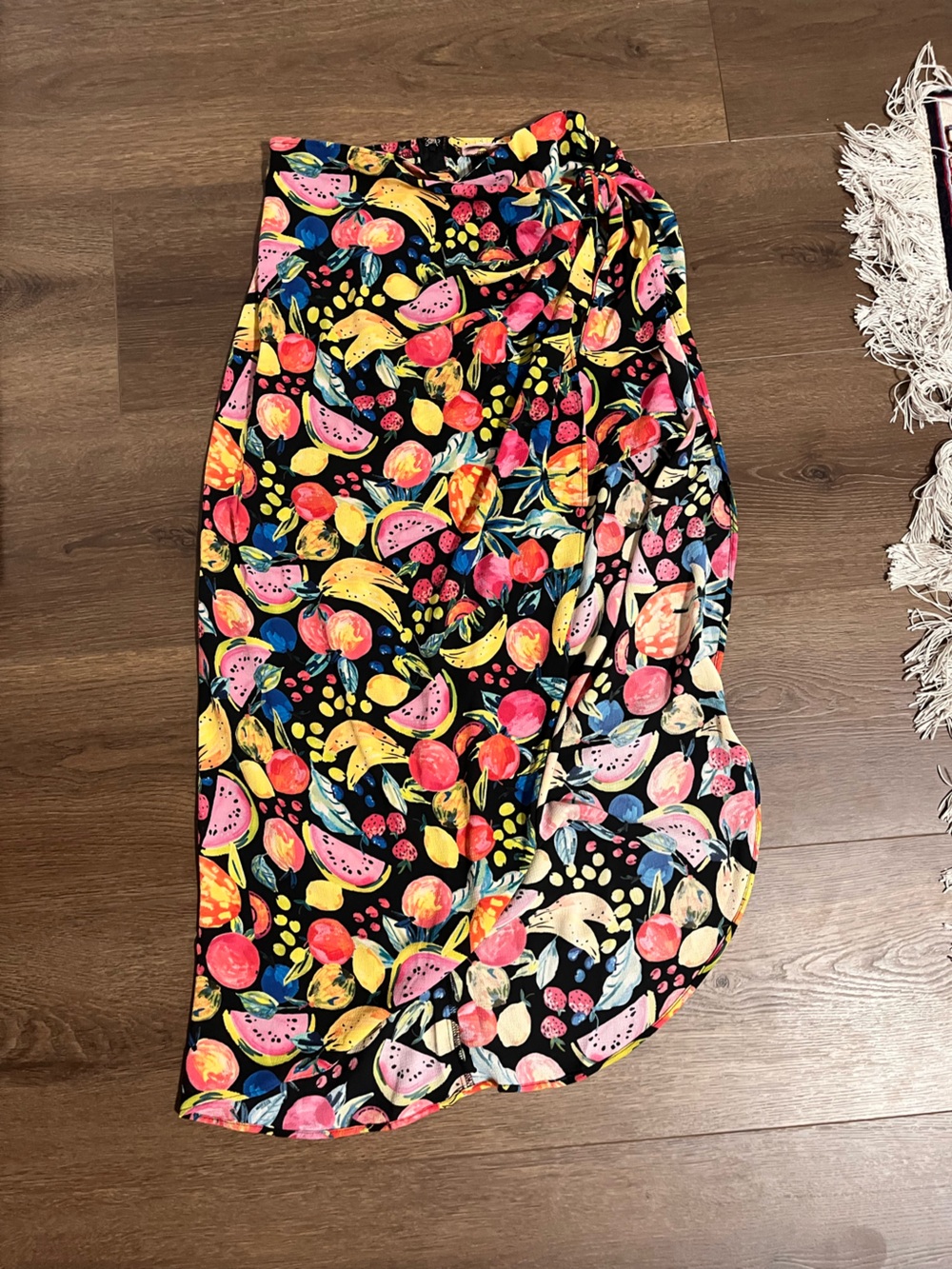 Show Me Your MuMu Black Circle Skirt with Multicolor Fruit Print
